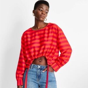 Kahlana Barfield Brown x Target Oversized Satin Orange/Burgundy Stripe Top - L